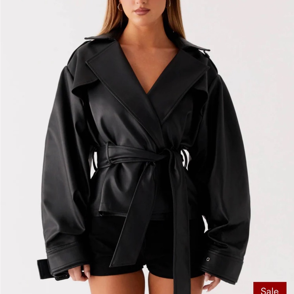 Peppermayo Black Belted Leather Jacket